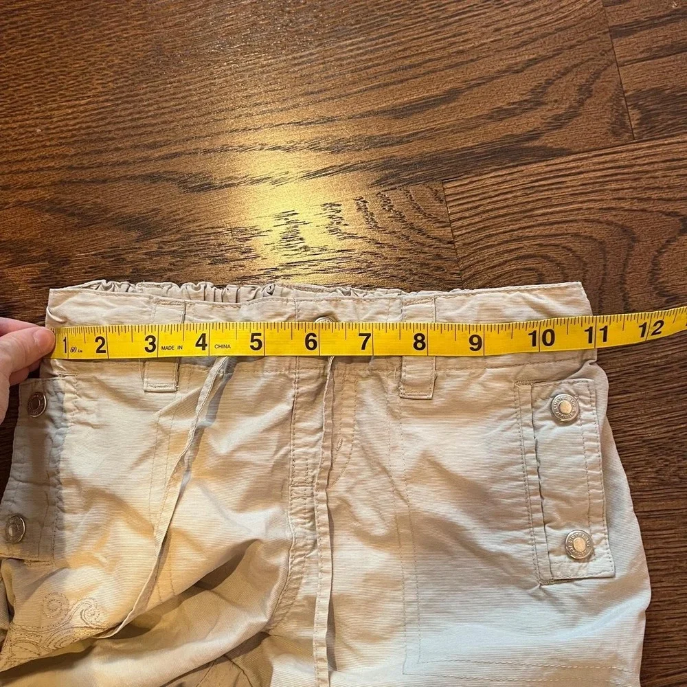 ⭐Y2K Girls Cream Khaki Floral Embroidery Utility Pants Cinched Tie Hem Size 7